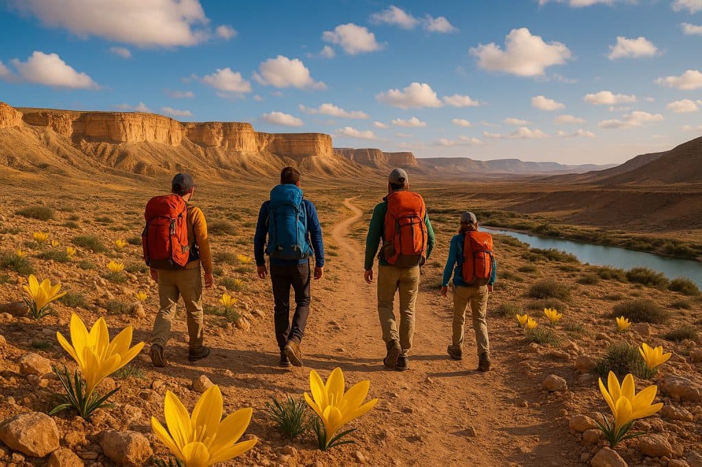 אל נחל שועלים, רביבים, אגם ירוחם, המכתש הגדול, פריחת החלמוניות